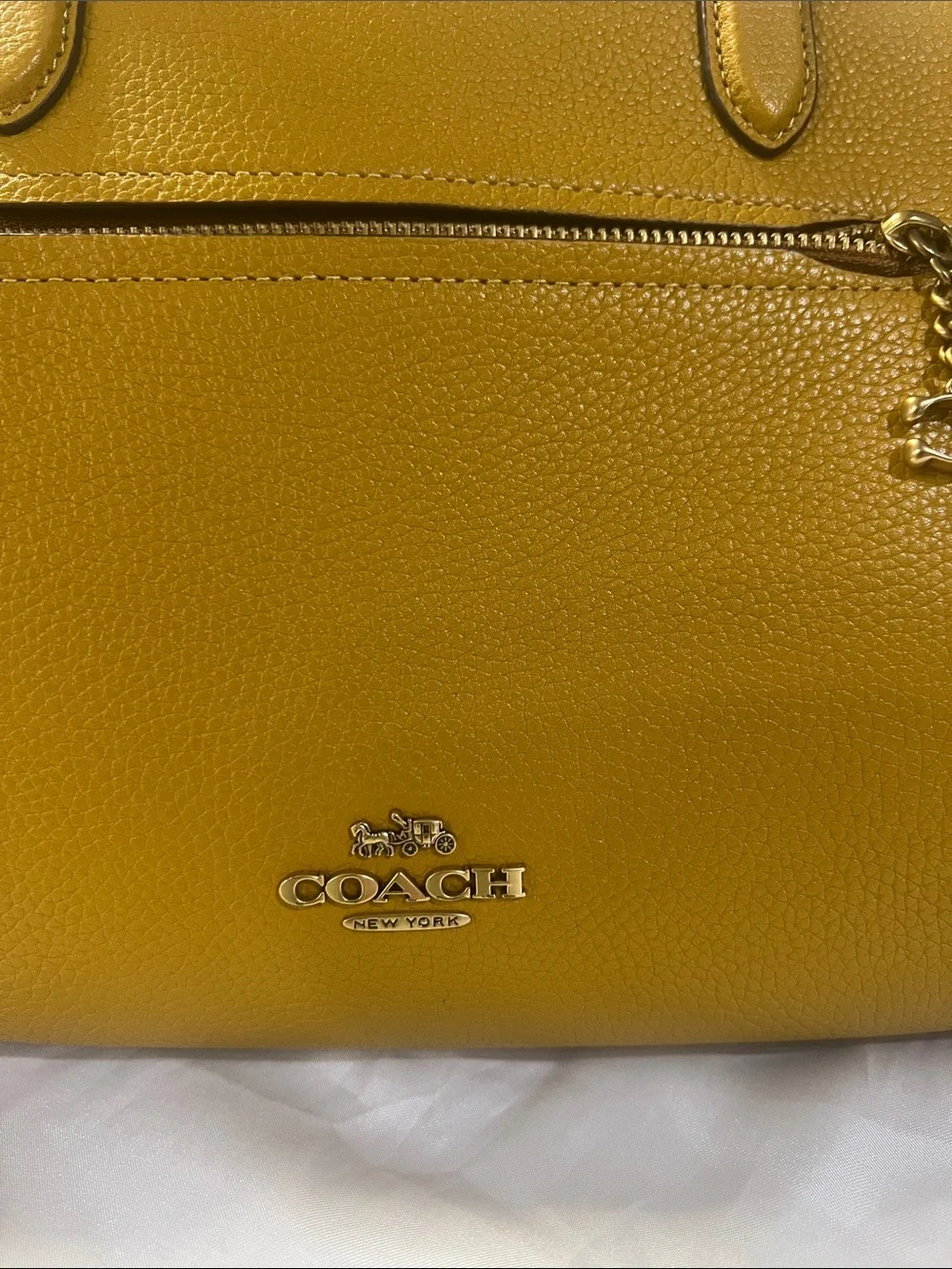 Coach Pebbled Leather Satchel in Mustard